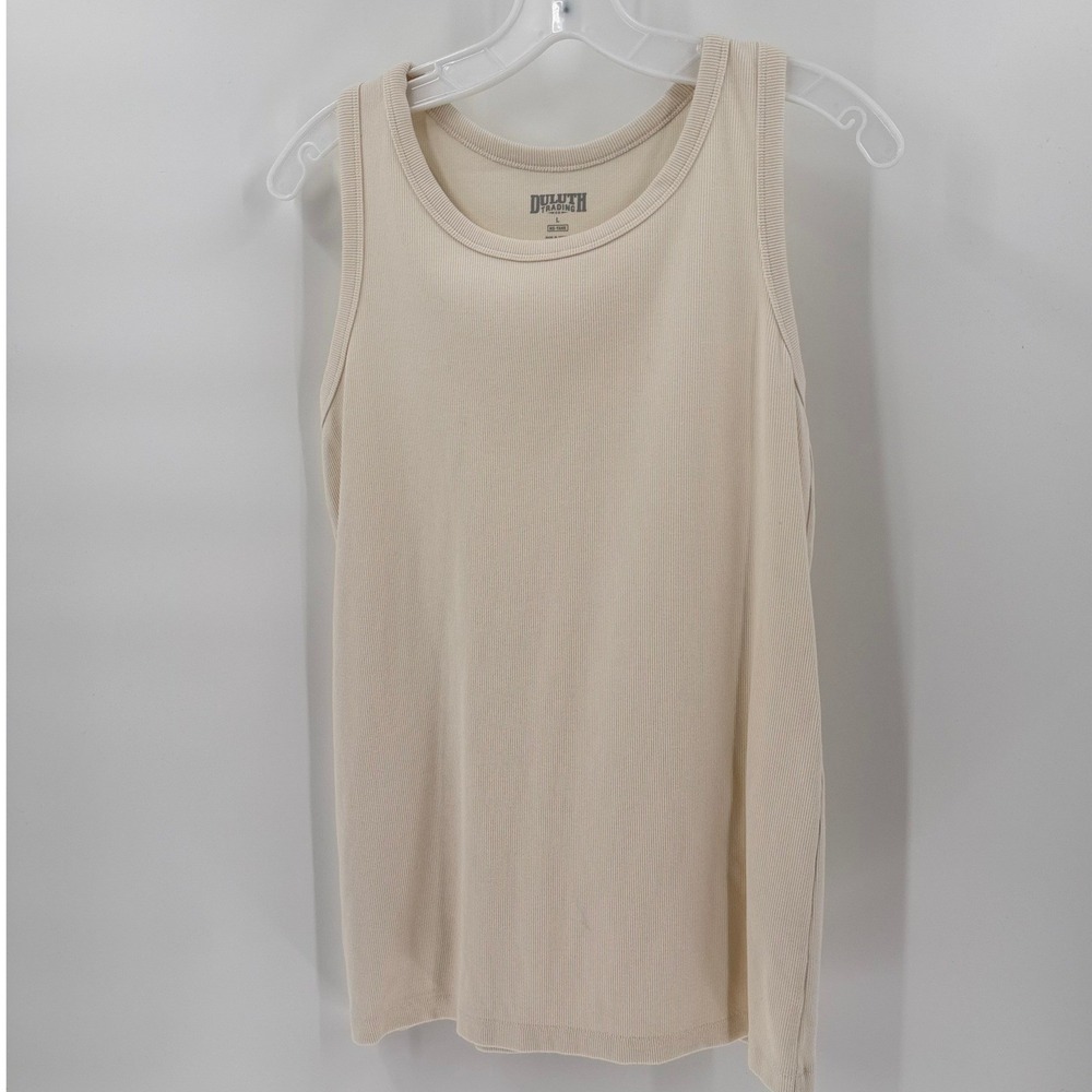 DULUTH TRADING Ribbed No Yank Tank Top Cream Beige Racerback Sleeveless Large